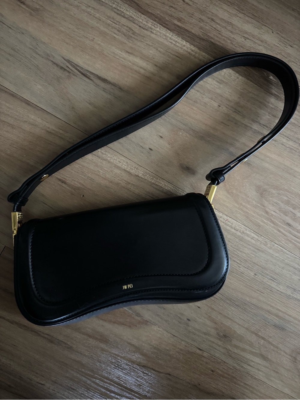 JW PEI Black Shoulder Bag with Gold Accents